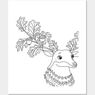 Autumn deer with acorns and leafs Posters and Art